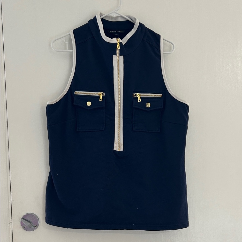 Bostonian Dark Blue Muscle Tee with Gold Zipper